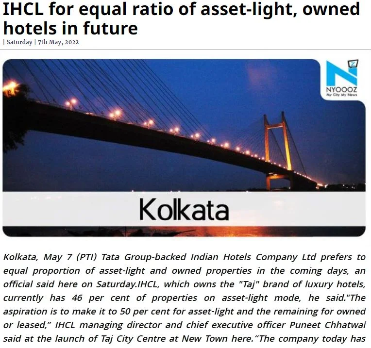 IHCL for equal ratio of asset-light, owned hotels in future