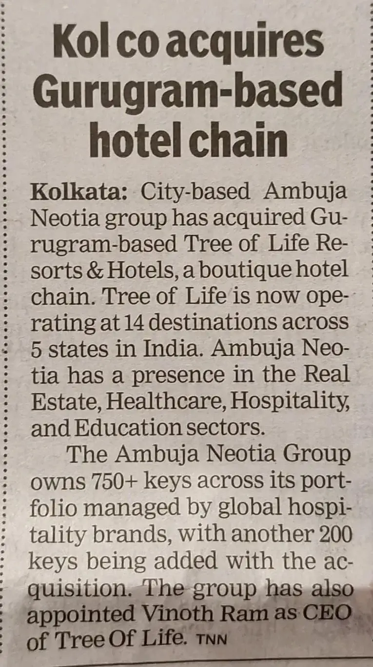 Kol Co Acquires Gurugram-based hotel Chain ~ TOI