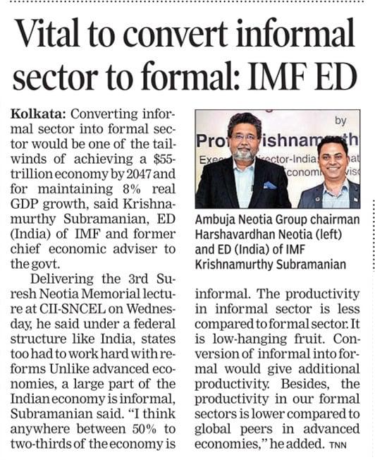 Vital to convert informal sector to formal : IMF ED - The Times of India