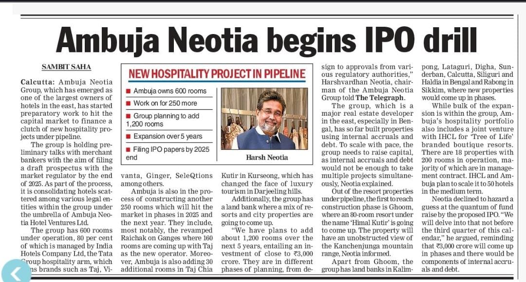 Ambuja Neotia Group begins IPO drill to finance a clutch of new hospitality projects - The Telegraph