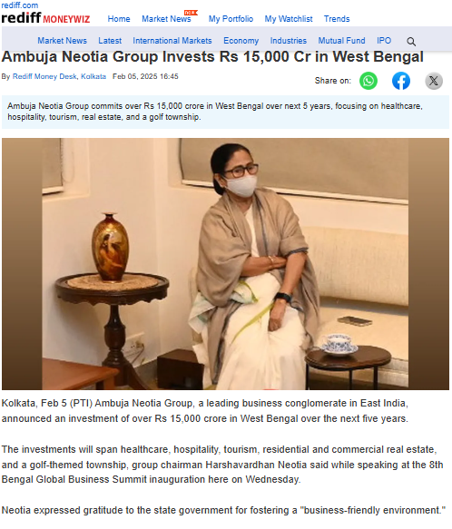 Ambuja Neotia Group Invests Rs 15,000 Cr in West Bengal - Rediff