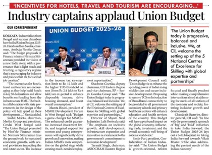 Mr Harshvardhan Neotia, chairman Ambuja Neotia Group, Budget Commentary - Milennium Post