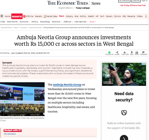 Ambuja Neotia Group announces investments worth Rs 15,000 cr across sectors in West Bengal